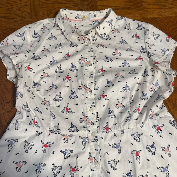 Boden Sophia Multicolor Vespa Moped Scooter Print Shirt Dress 14R Retro Inspired - Picture 5 of 16
